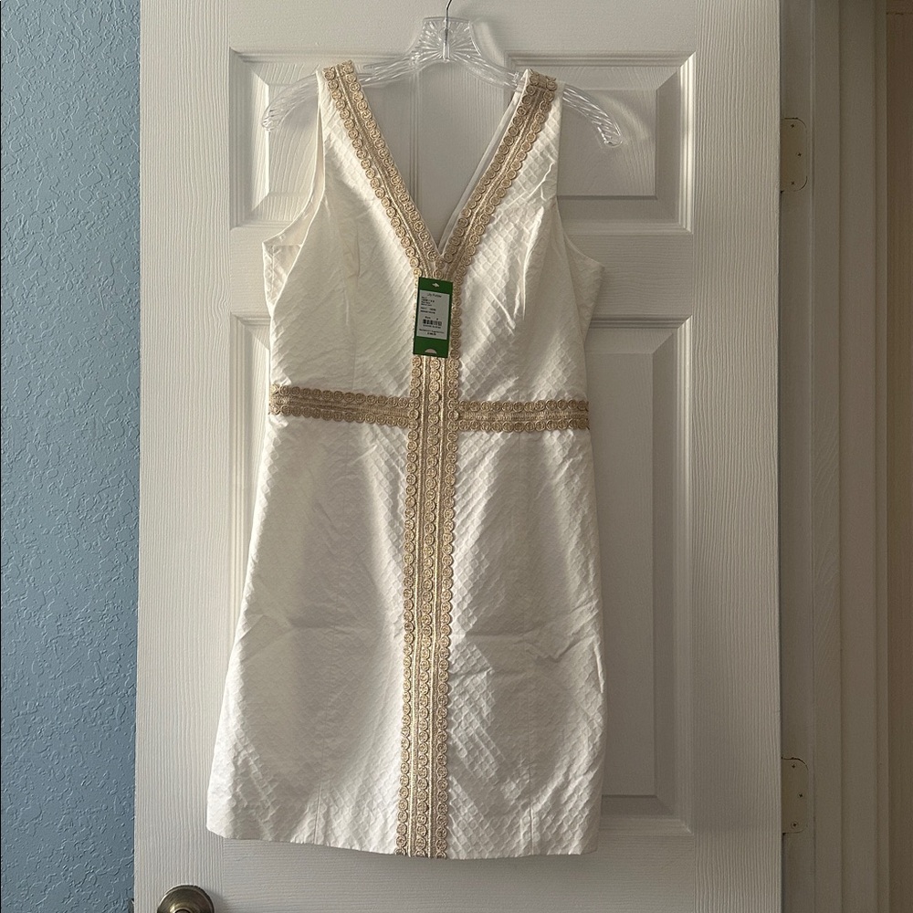 Lilly Pulitzer Resort White Dress with Gold Detailing Size 8